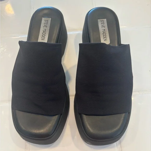 Steve Madden Black Platform Slide Sandals EU 39 US 8.5 - Picture 3 of 7